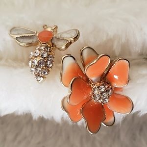 Flower and Bee fashion ring